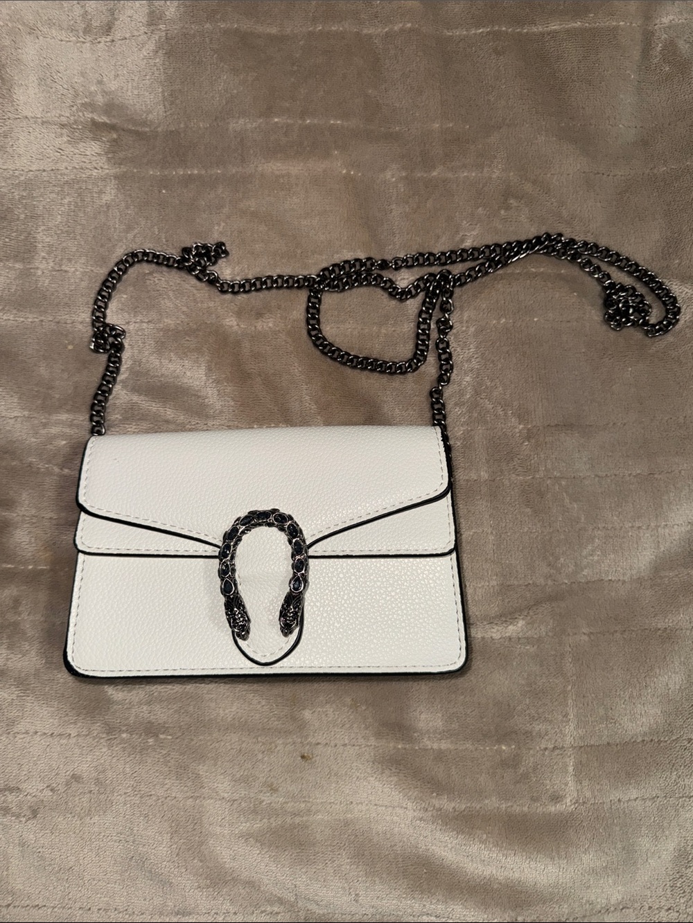 White Leather Crossbody Bag with Gunmetal Chain